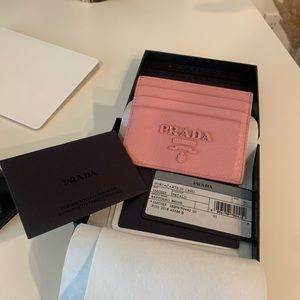 Prada pink card holder with original packaging